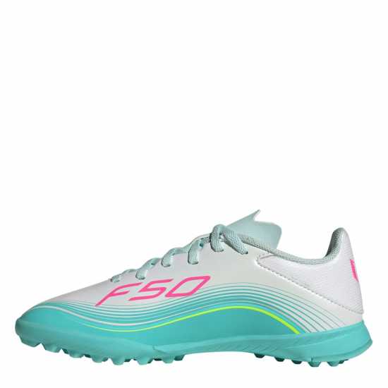 Adidas F50 League Juniors Astro Turf Football Boots Wht/Pink/Blue 