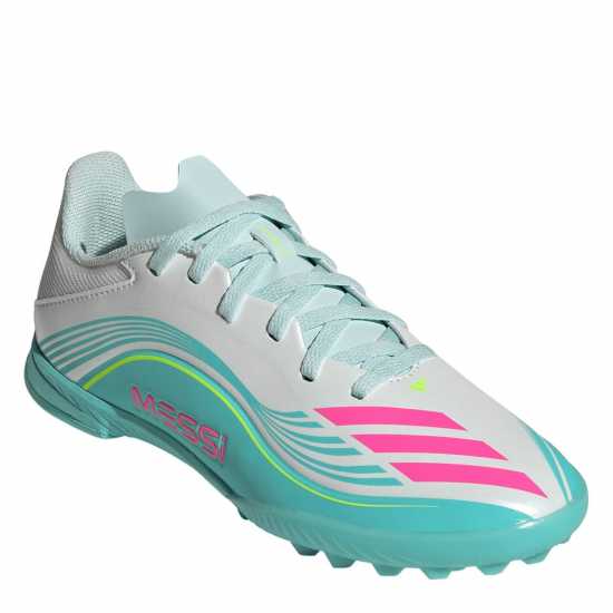 Adidas F50 League Juniors Astro Turf Football Boots Wht/Pink/Blue 