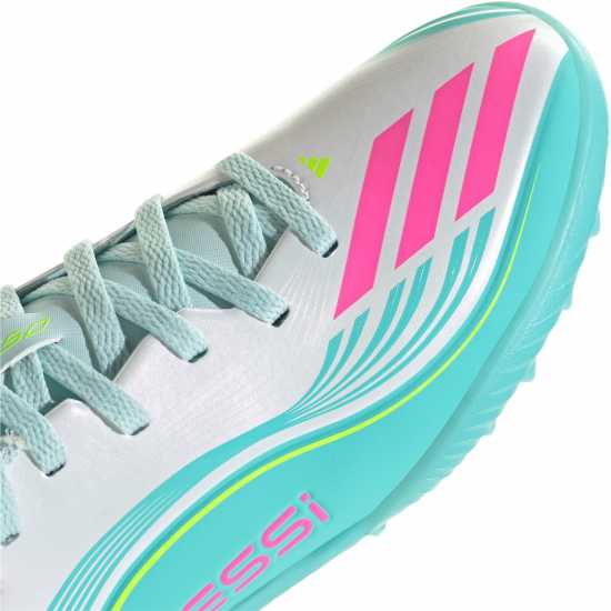 Adidas F50 League Juniors Astro Turf Football Boots Wht/Pink/Blue 