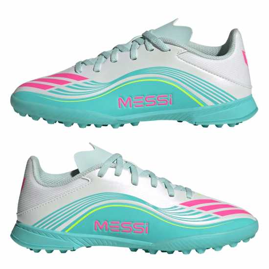 Adidas F50 League Juniors Astro Turf Football Boots Wht/Pink/Blue 