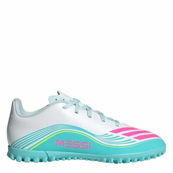 Adidas F50 Club Juniors Astro Turf Football Boots Wht/Pink/Blue 
