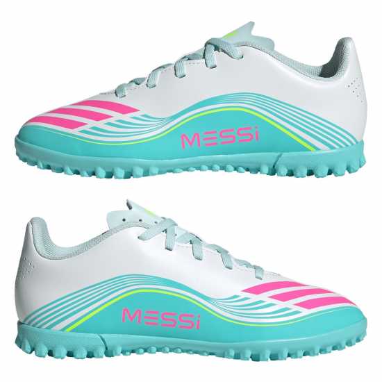 Adidas F50 Club Juniors Astro Turf Football Boots Wht/Pink/Blue 