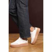 Wheres That From Low Wedge Lace up trainer with leopard print heel detail White/Leopard 