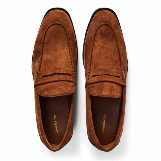Wheres That From Mens Suede Slip On Penny Loafers Lt Brown Suede 