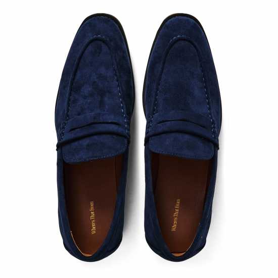 Wheres That From Mens Suede Slip On Penny Loafers Navy Suede 