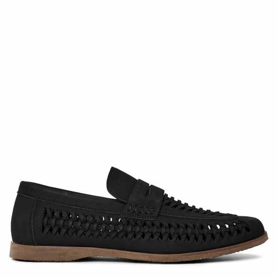 Wheres That From Mens Weave Slip On Loafers Black Grain PU Мъжки обувки