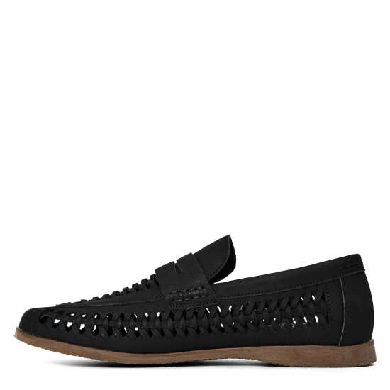 Wheres That From Mens Weave Slip On Loafers Black Grain PU Мъжки обувки