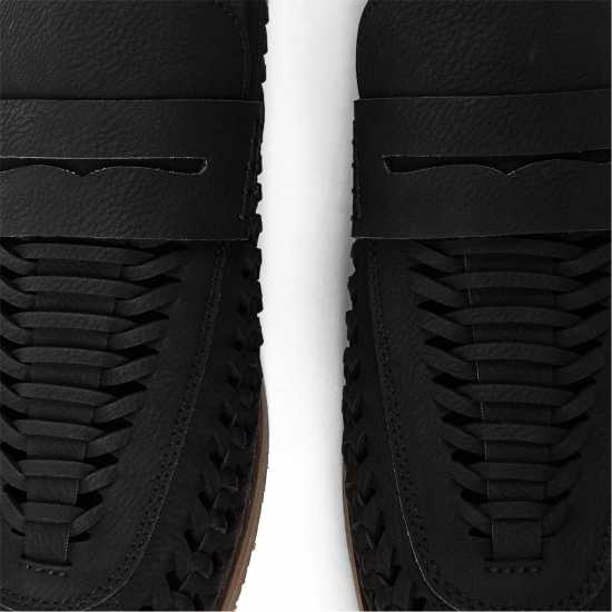 Wheres That From Mens Weave Slip On Loafers Black Grain PU Мъжки обувки