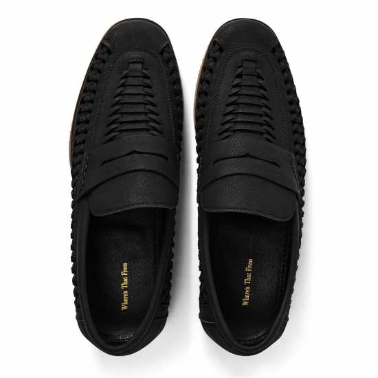 Wheres That From Mens Weave Slip On Loafers Black Grain PU Мъжки обувки