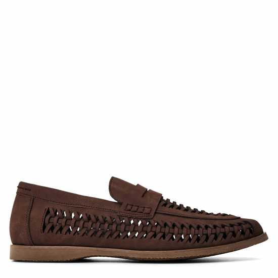 Wheres That From Mens Weave Slip On Loafers Brown Grain PU Мъжки обувки