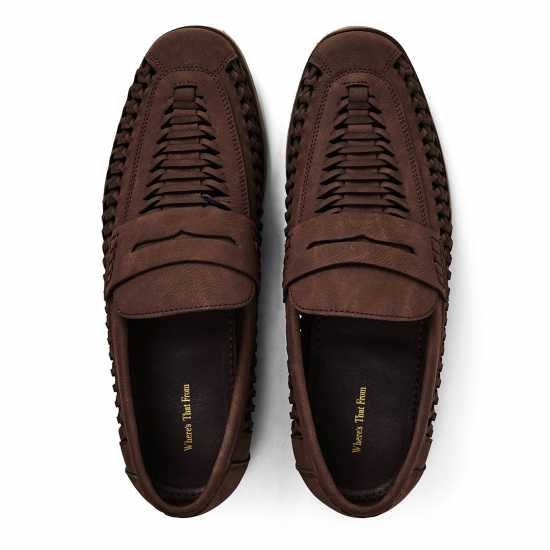 Wheres That From Mens Weave Slip On Loafers Brown Grain PU Мъжки обувки