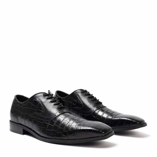 Giorgio Leather Croc Men Oxford Dress Brogue Shoes Черно Мъжки обувки