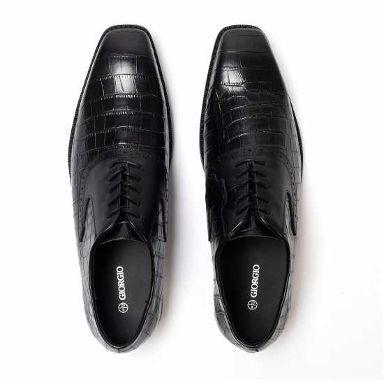 Giorgio Leather Croc Men Oxford Dress Brogue Shoes Черно Мъжки обувки