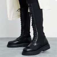 Knitted Knee High Lace Up Boots