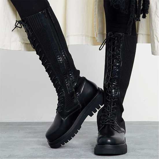 Knitted Knee High Lace Up Boots  Дамски ботуши