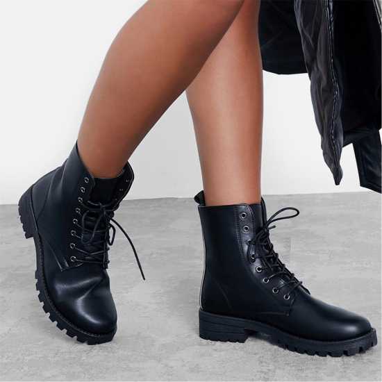 Боти I Saw It First Faux Leather Lace Up Ankle Boots  Дамски ботуши