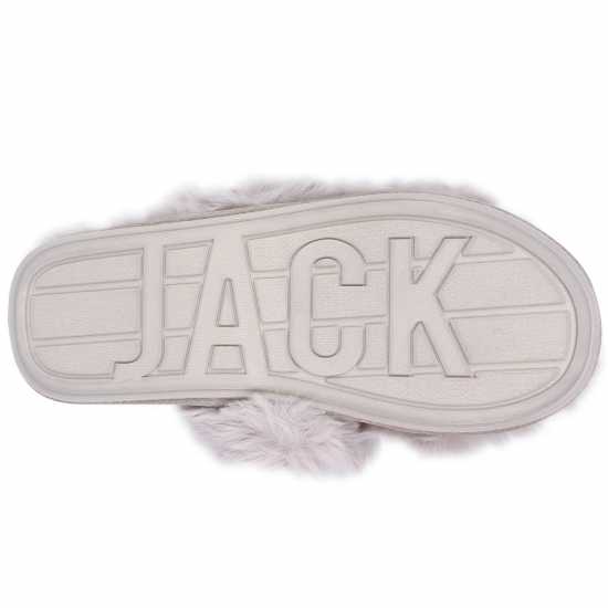 Jack Wills Fluffy Cross Strap Slippers Light Grey Чехли