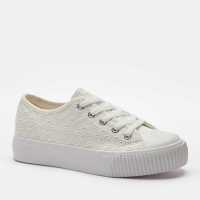 Lace Up Broderie White Trainers