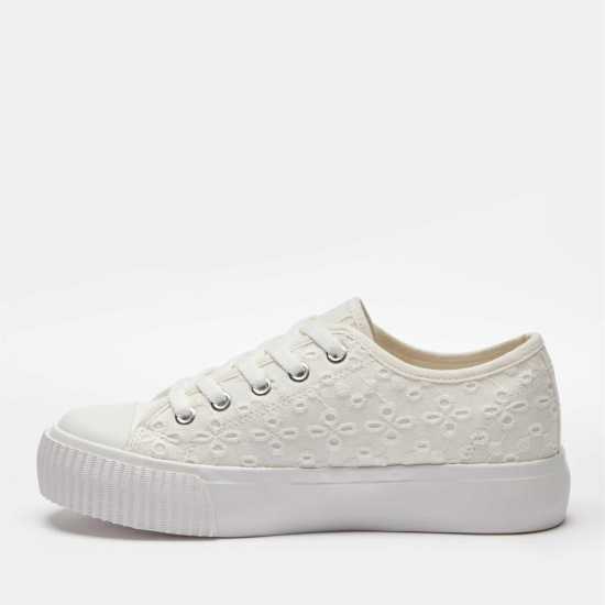 Lace Up Broderie White Trainers  Дамски маратонки