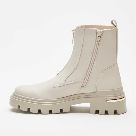 Be You Zip Front Chunky Sole Boot Cream Дамски ботуши