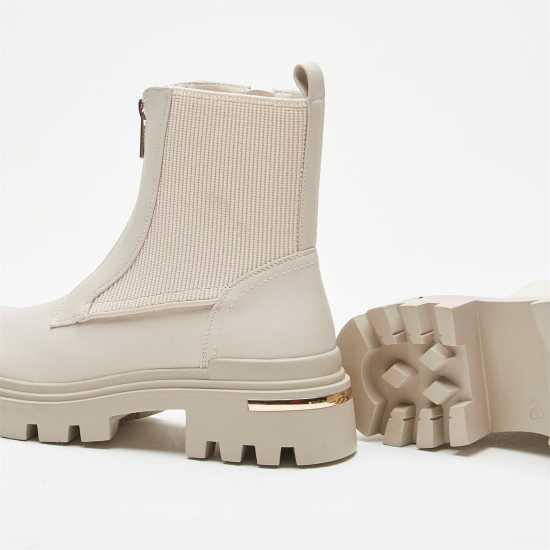 Be You Zip Front Chunky Sole Boot Cream Дамски ботуши