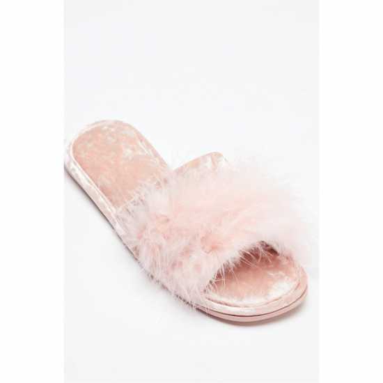 Feather Pink Slip On Slippers  Чехли
