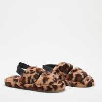 Fur Sling Back Leopard Print Slippers  Чехли