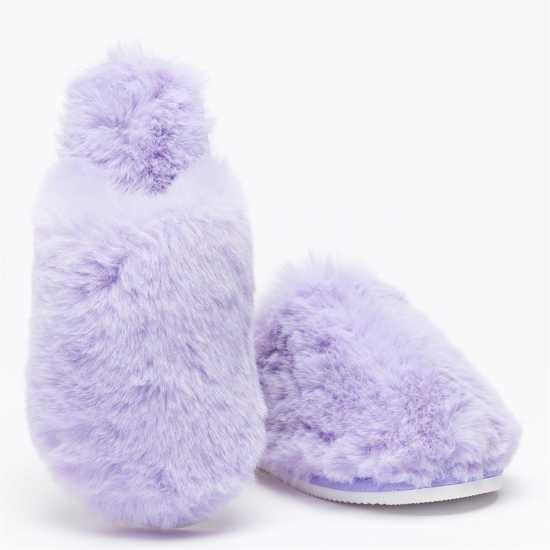 Faux Fur Mule Slippers Lilac  Чехли