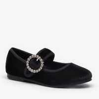 Velvet Diamante Strap Black Shoes