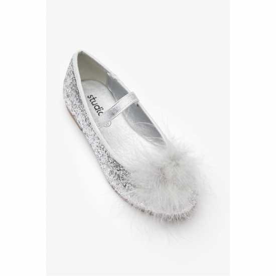 Sequin Mary Jane Feather Detail Silver Shoes  Детски маратонки
