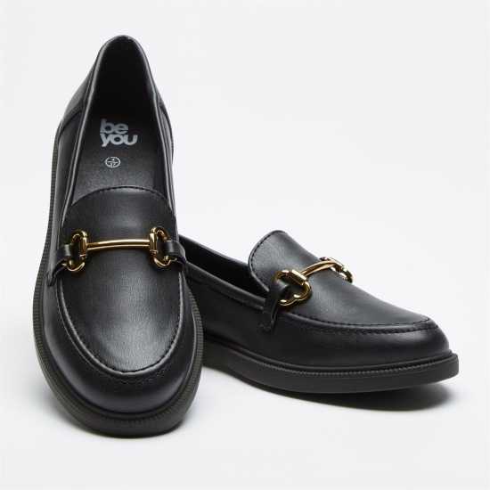 Faux Leather Chain Trim Loafers Black Дамски обувки