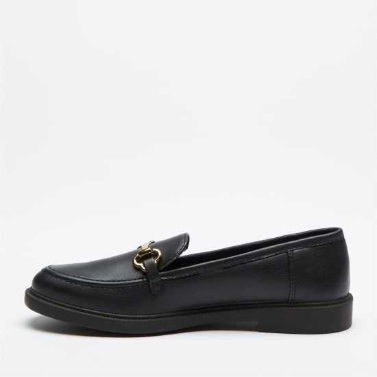 Faux Leather Chain Trim Loafers Black Дамски обувки