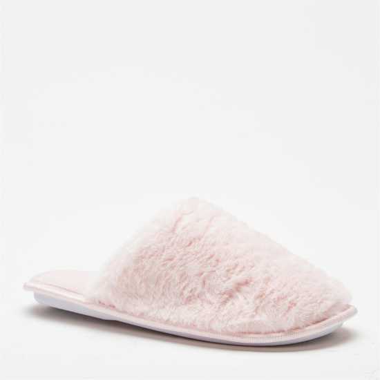Fur Pink Mule Slippers  Чехли