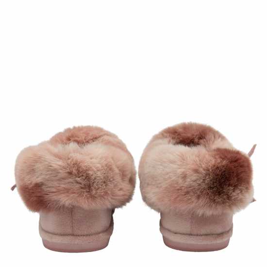 Faux Suede Fur Lined Nude Slippers  Чехли
