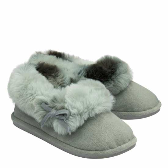 Faux Suede Fur Grey Slippers  Чехли