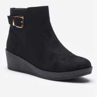 Comfort Faux Suede Chain Trim Black Loafers Black1 Дамски обувки
