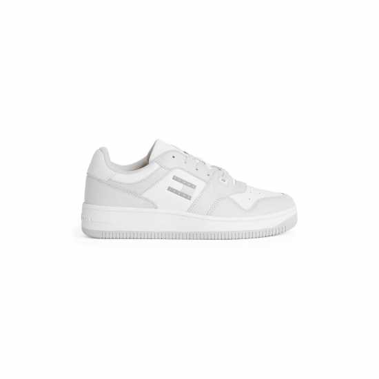 Tommy Jeans Retro Leather Basket Trainers Бяло/Светло сиво 
