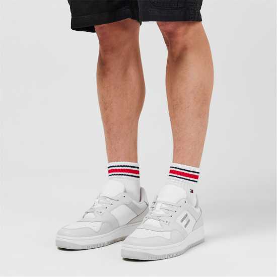 Tommy Jeans Retro Leather Basket Trainers Бяло/Светло сиво 