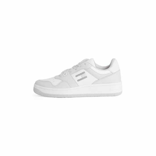 Tommy Jeans Retro Leather Basket Trainers Бяло/Светло сиво 