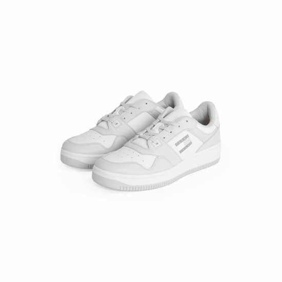 Tommy Jeans Retro Leather Basket Trainers Бяло/Светло сиво 