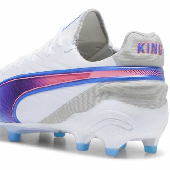 Puma King Ultimate Launch Adults Firm Ground Football Boots Бяло/Синьо/Сиво 