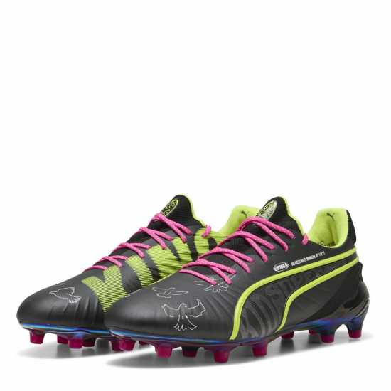 Puma King Ultimate Launch Adults Firm Ground Football Boots Черно/Лайм/Розово 