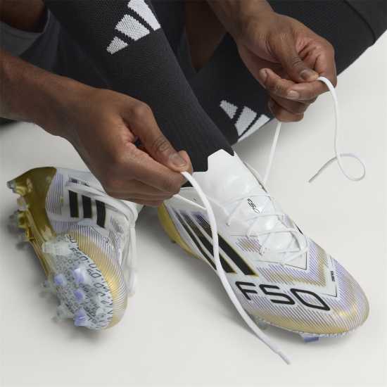 Adidas F50 Elite Adults Firm Ground Football Boots Бяло/Черно/Злато Мъжки футболни бутонки