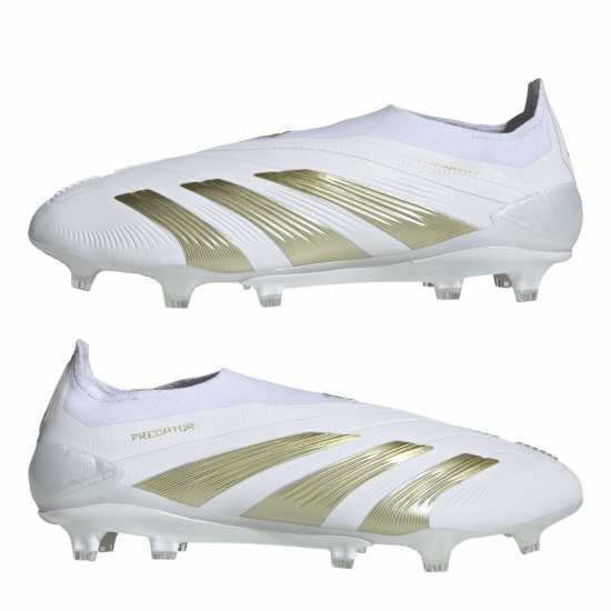 Мъжки футболни бутонки Adidas Predator 24 Elite Laceless Firm Ground Football Boots Бяло/Златно/Бяло Adidas Predator 24 Elite Laceless Firm Ground Football Boots Бяло/Златно/Бяло Мъжки футболни бутонки