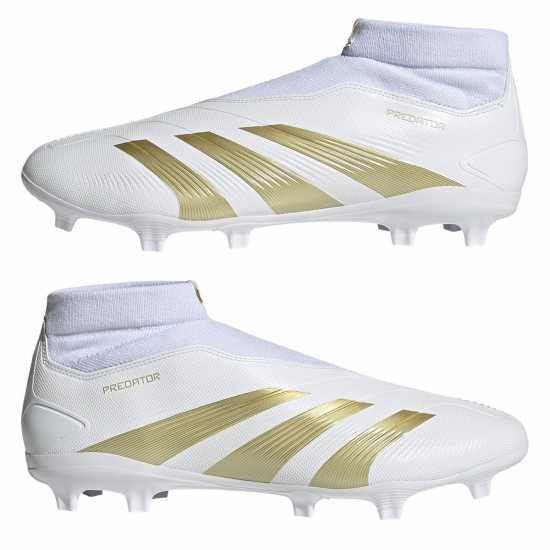Мъжки футболни бутонки Adidas Predator 24 League Laceless Firm Ground Football Boots Бяло/Златно/Бежово Adidas Predator 24 League Laceless Firm Ground Football Boots Бяло/Златно/Бежово Мъжки футболни бутонки