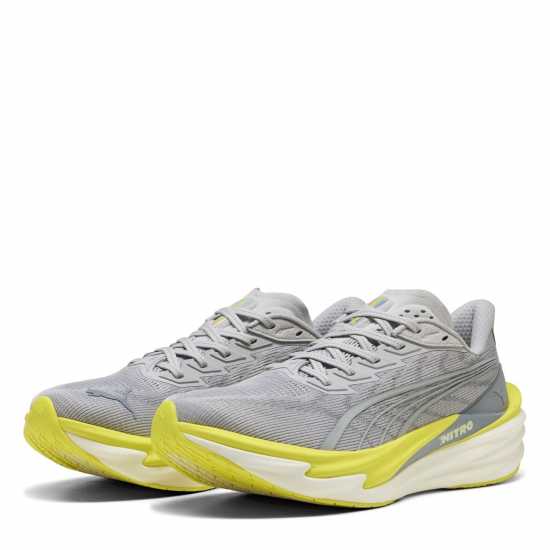 Puma Mens Deviate Nitro 4 Running Shoes Silver/Green 