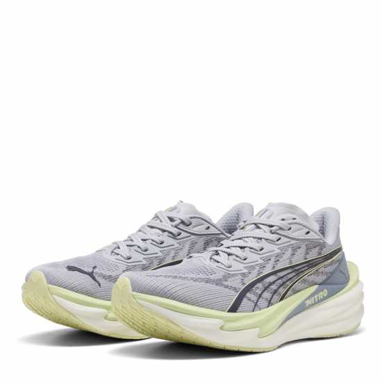 Puma Womens Deviate Nitro 4 Running Shoes Silver/Green 
