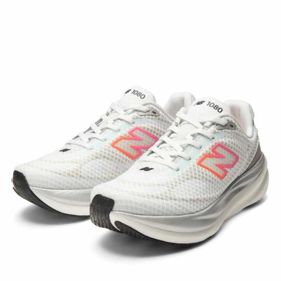 New Balance 1080V15 Road Running Shoes Womens White/Pink Heat 