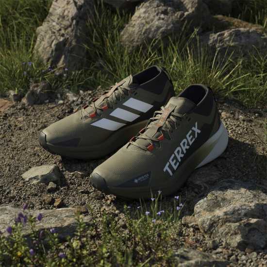 Adidas Маратонки За Бягане По Пътеки Agravic Gore-Tex Trail Running Shoes Олив/Бял/Оранжев Мъжки туристически обувки