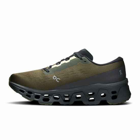 On Mens Cloudmonster 3 Running Shoes Olive/Eclipse On Mens Cloudmonster 3 Running Shoes Olive/Eclipse